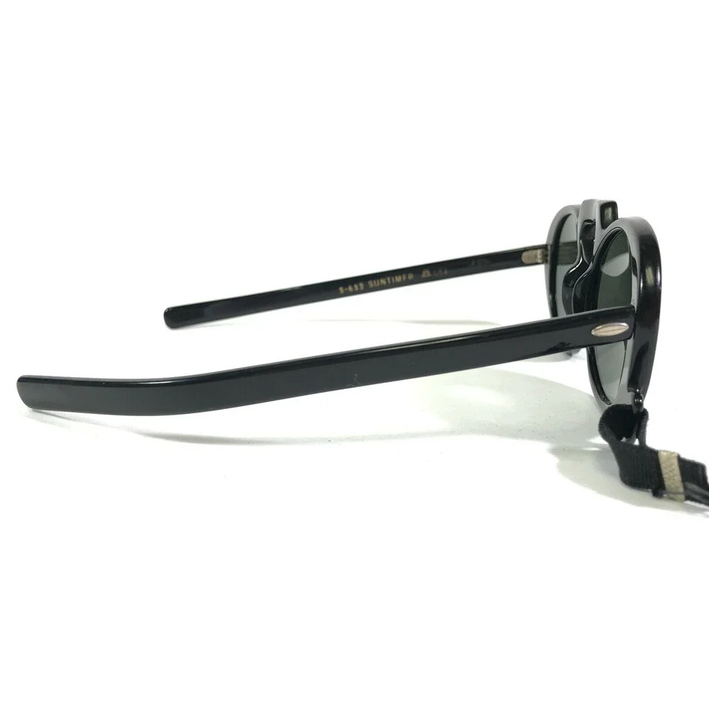 Vintage Suntimer Sunglasses S-633 Black Round Frames with Green Lenses 48-17-140
